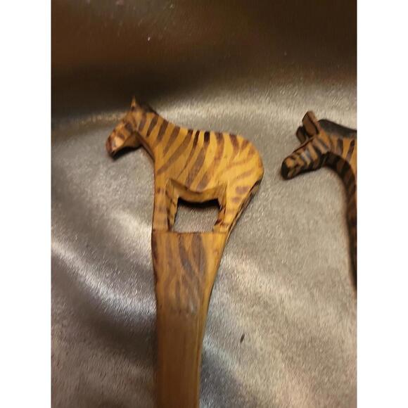 Wooden African Zebra  Spoon And Fork Salad Set - Picture 5 of 10